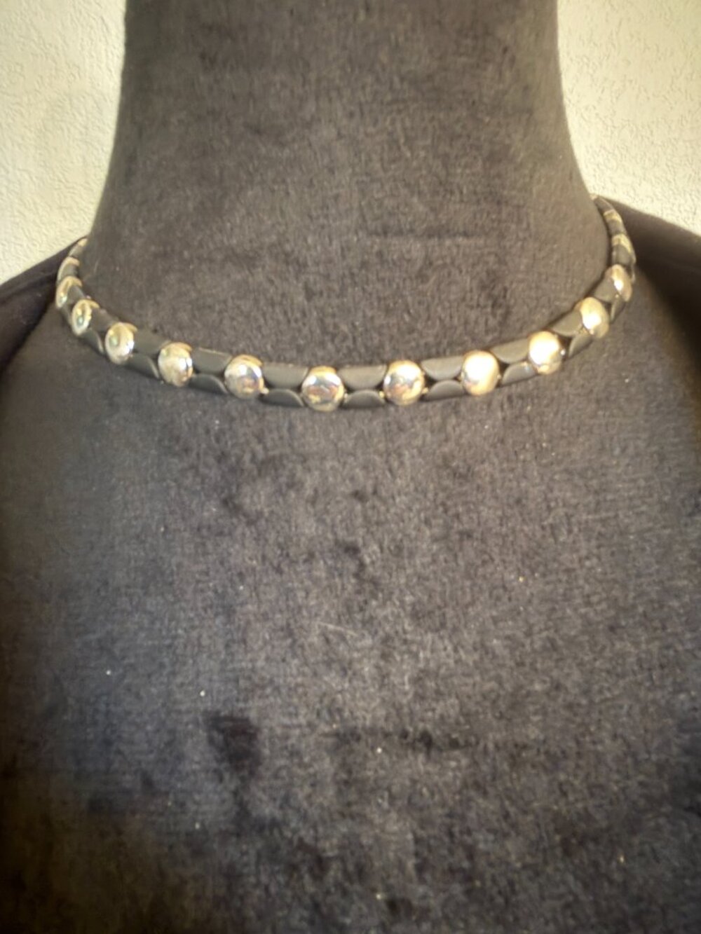 Vintage Monet Choker – Black Enamel & Silver-Tone Spacer Beads